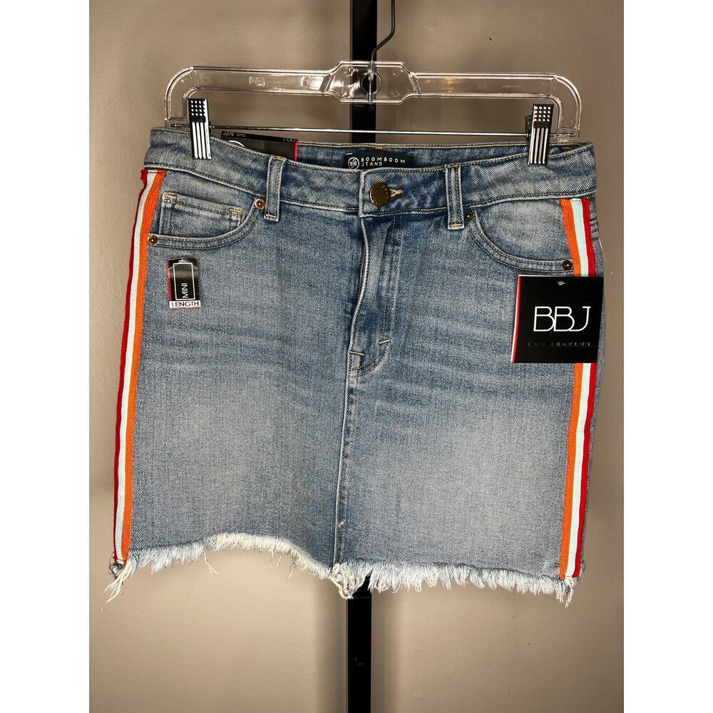 ☀️BBJ Los Angeles Denim Mini Skirt Size 27 Blue Stripe Side Detail NWT - Picture 2 of 7